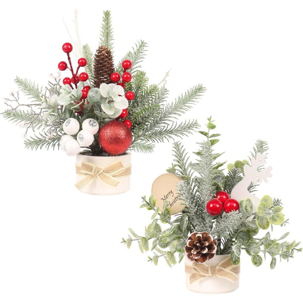 Small Mini Tabletop Christmas Tree,12" Artificial Little Potted for Christmas De